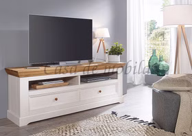 TV-Lowboard II 169x63x42cm FLAIR Kiefer weiß eichefarben geölt Massivholz TV-Lowboard FLAIR 169x63x42cm Kiefer massiv Landhaus weiß eichefarben geölt Casa de mobila Goslar