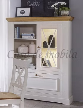 Massivholz schrank mit glastür Flair landhaus 108x152x42cm Kiefer massiv weiß eichefarben gelaugt geölt Casa de mobila Goslar