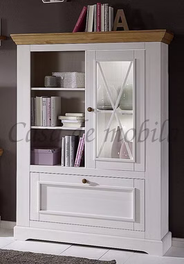 Massivholz Highboard Flair 108x152x42cm Kiefer massiv weiß eichefarben gelaugt geölt Casa de mobila Goslar