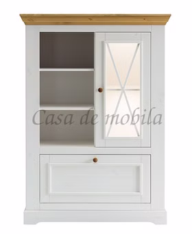 landhaus regalschrank mit glastür Flair 108x152x42cm Kiefer massiv weiß eichefarben gelaugt geölt Casa de mobila Goslar