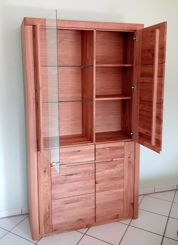 Vitrine HORIZONT 115x203x40cm Highboard Wildeiche massiv natur geölt Glastür links