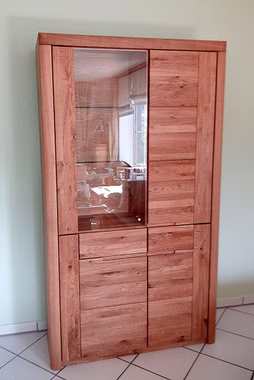 Vitrine 115x203x40cm HORIZONT Wildeiche massiv natur geölt rechts Vitrine 115x203x40cm HORIZONT Wildeiche massiv natur geölt rechts
