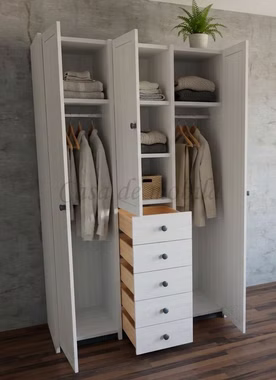 Kleiderschrank 3-türig mit Schubladen 136x217x55cm Kiefer massiv weiß / grau lackiert Casa de mobila Goslar Kleiderschrank 3-türig mit Schubladen 136x217x55cm Kiefer massiv weiß / grau lackiert Casa de mobila Goslar