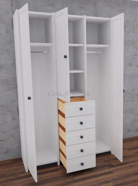 Wäscheschrank 3-türig mit Schubladen 136x217x55cm Kiefer massiv weiß / grau lackiert Casa de mobila Goslar Wäscheschrank 3-türig mit Schubladen 136x217x55cm Kiefer massiv weiß / grau lackiert Casa de mobila Goslar