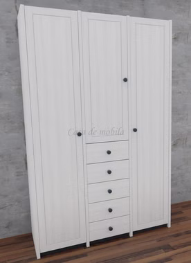 Kinderzimmer-schrank 3-türig mit Schubladen 136x217x55cm Kiefer massiv weiß / grau lackiert Casa de mobila Goslar Kinderzimmer-schrank 3-türig mit Schubladen 136x217x55cm Kiefer massiv weiß / grau lackiert Casa de mobila Goslar