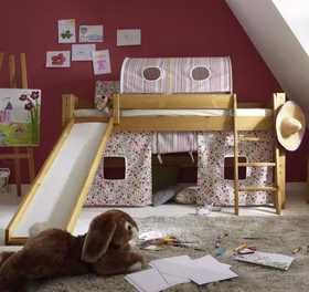 Massivholz Hochbett TOBYKIDS halbhoch mit Rutsche Kiefer massiv gelaugt geölt oder natur lackiert Casa de mobila Goslar