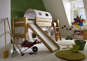 Massivholz Hochbett TOBYKIDS 90x200x110cm halbhoch mit Rutsche Kiefer massiv natur lackiert Casa de mobila Goslar