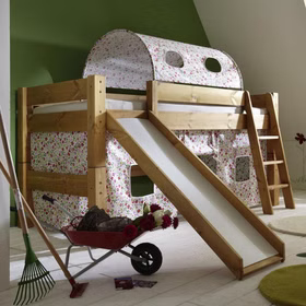 Hochbett-mit-Rutsche-Kiefer-geoelt-Blumen-1070-1076.jpg Massivholz Kinderbett TOBYKIDS 90x200x110cm halbhoch mit Rutsche Kiefer massiv gelaugt geölt Casa de mobila Goslar