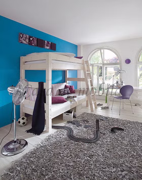 Massivholz Etagenbett TOBYKIDS 90x200cm Kiefer massiv weiß lasiert Casa de mobila Goslar