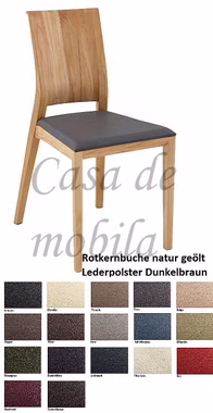 Stuhl gepolstert Zara 44x89x54 cm Kernbuche natur geölt verschiedenen lederfarben Casademobila Goslar
