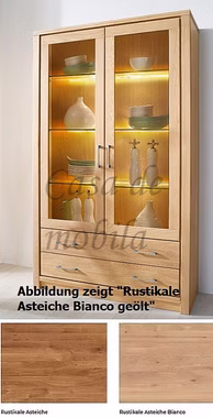 Massivholz Vitrinenschrank Arumo 117x195x41cm Rustikale Asteiche natur oder Bianco geölt Casa de mobila Goslar Massivholz Vitrinenschrank Arumo 117x195x41cm Rustikale Asteiche natur oder Bianco geölt Casa de mobila Goslar