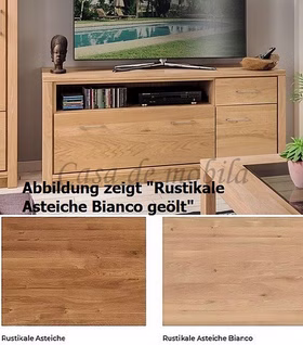 Fernsehkommode mit Klapptür, einer Schublade, 1 Nische, 1 Holztür Arumo 162x69x41cm Rustikale Asteiche massiv natur oder Bianco geölt Massivholz Fernsehkommode Arumo 162x69x41cm Rustikale Asteiche massiv natur oder Bianco geölt Wimmer Casa de Mobila Goslar