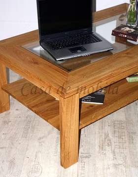 Vollholz Beistelltisch mit Glasplatte und Holzablage Arumo 125x49x75cm Asteiche massiv natur geölt Casa de mobila Vollholz Beistelltisch mit Glasplatte und Holzablage Arumo 125x49x75cm Asteiche massiv natur geölt Casa de mobila