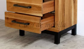 Nachtschrank mit schubladen 50x50x38cm BREST Wildeiche massiv rustikal metallbeine schwarz Casademobila Goslar