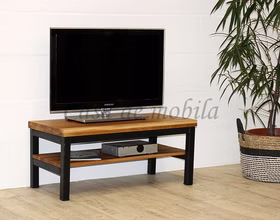 Kleine TV-bank mit Ablage 90x39x45cm BREST eiche massiv rustikal metallbeine Vintage schwarz Casademobila Goslar Kleine TV-bank mit Ablage 90x39x45cm BREST eiche massiv rustikal metallbeine Vintage schwarz Casademobila Goslar