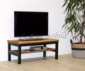TV-bank mit Ablage 90x39x45cm BREST Asteiche massiv rustikal metallbeine Vintage schwarz Casademobila Goslar TV-bank mit Ablage 90x39x45cm BREST Asteiche massiv rustikal metallbeine Vintage schwarz Casademobila Goslar