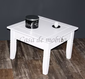 Massivholz Couchtisch mit 1 Schublade 65x46x65cm Decor Pappel massiv weiß lackiert Casademobila Goslar