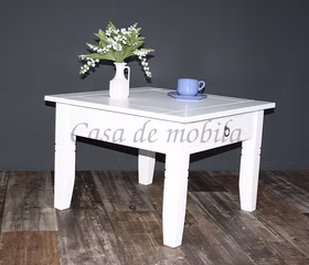 Massivholz Sofatisch mit 1 Schublade 65x46x65cm Decor Pappel massiv weiß lackiert Casademobila Goslar