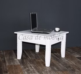 Massivholz Stubentisch mit 1 Schublade 65x46x65cm Decor Pappel massiv weiß lackiert Casademobila Goslar