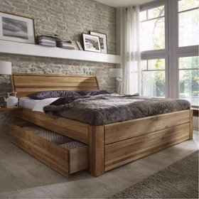 massivholz Schubladenbett 100x200 Beine 4 Komforthöhe Kopfteil 1 1 Seitenschublade Eiche massiv geölt
