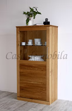 Vitrine schmal links PALERMO 69x143x40 cm eichenholz massiv natur geölt Vitrinenschrank schmal links PALERMO 69x143x40 cm Wildeiche massiv natur geölt Casa de mobila Goslar