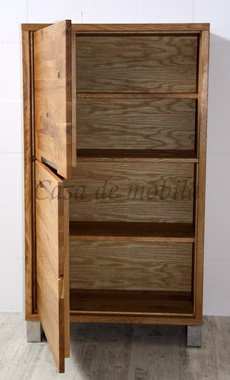 Massivholz hochschrank mit metallbeine chrom edelstahl und 2 Holztüren 75x165x42cm, Balkeneiche massiv natur geölt Casademobila Goslar