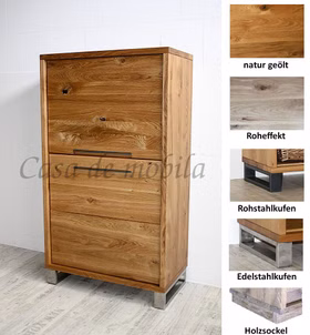Highboard mit metallbeine chrom edelstahl und 2 Holztüren links 75x165x42cm, eichenholz natur geölt Massivholz Highboard mit metallbeine chrom edelstahl und 2 Holztüren links 75x165x42cm, Balkeneiche massiv natur geölt Casademobila Goslar