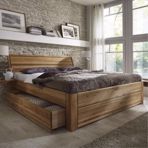 Schubladenbett 140x200 Beine 3 Komforthöhe Kopfteil 1 2 Seitenschubladen Eiche geölt Schubladenbett 140x200 Beine 3 Komforthöhe Kopfteil 1 2 Seitenschubladen Eiche geölt