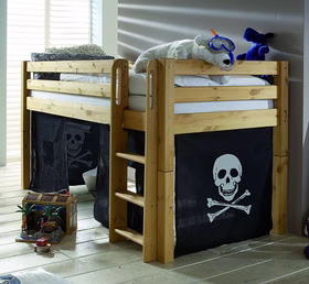 Massivholz Hochbett INFANSKIDS 90x200cm halbhoch Kiefer massiv gelaugt geölt oder natur lackiert Casademobila Goslar