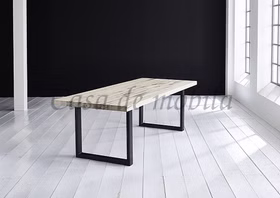 Massivholz Tisch Roma mit metallbeine Manchester 6cm gerade Kante rustikale Wildeiche massiv weiss lackier Casa de mobila Goslar Massivholz Tisch Roma mit metallbeine Manchester 6cm gerade Kante rustikale Wildeiche massiv weiss lackier Casa de mobila Goslar