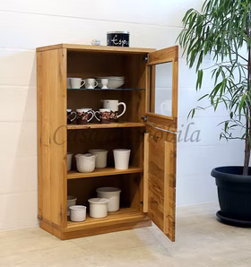 Vitrine rechts 75x134x42cm SOUL Balkeneiche geölt Geschirrschrank rechts mit holzbeine SOUL 75x134x42cm Balkeneiche massiv natur geölt Casa de mobila Goslar