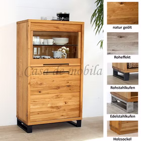 Vitrine rechts 75x134x42cm SOUL Balkeneiche geölt Vitrine rechts mit metallbeine SOUL 75x134x42cm Balkeneiche massiv natur geölt oder Roheffekt Casa de mobila Goslar