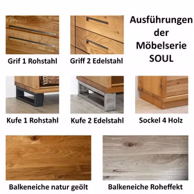 Vitrine rechts 75x134x42cm SOUL Balkeneiche massiv geölt SOUL Holzmuster, griffe und möbelfüsse Casa de mobila Goslar