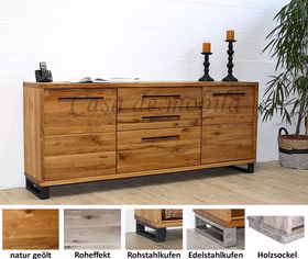 Massivholz Sideboard mit schubladen und metallbeine SOUL 200x83x42cm Rustikale Balkeneiche massiv geoelt Casademobila Goslar Massivholz Sideboard mit schubladen und metallbeine SOUL 200x83x42cm Rustikale Balkeneiche massiv geoelt Casademobila Goslar