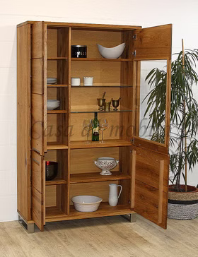 Geschirrschrank mit metallbeine edelstahl SOUL 113x195x42cm Rustikale Balkeneiche massiv geölt Casademobila Goslar