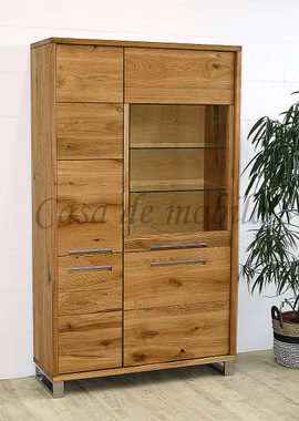 Geschirrschrank mit metallfüße edelstahl SOUL 113x195x42cm Rustikale Wildeiche massiv geölt Casademobila Goslar