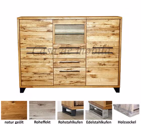 Highboard 178x134x42cm SOUL Rustikale Eiche massiv geölt Massivholz Highboard mit metallfüße schwarz 178x134x42cm SOUL Balkeneiche Rustikal massiv geölt Casademobila Goslar