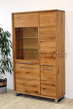 Vitrinenschrank 113x195x42cm SOUL rustikale Balkeneiche massiv geölt Massivholz schrank mit glastür SOUL 113x195x42cm Rustikale Eiche Balkeneiche massiv natur geölt Casademobila Goslar
