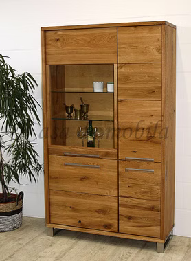 Vitrinenschrank 113x195x42cm SOUL rustikale Balkeneiche massiv geölt Massivholz Vitrinenschrank SOUL 113x195x42cm Rustikale Eiche Balkeneiche massiv natur geölt Casademobila Goslar