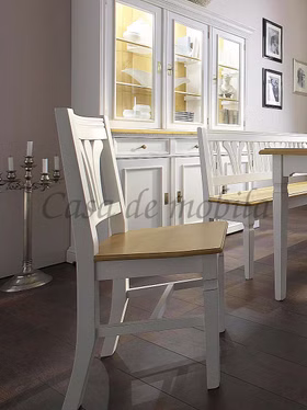 Stuhl 44x91x49cm Fichte 2farbig antikweiß / antik lackiert Stuhl 44x91x49cm Fichte 2farbig antikweiß / antik lackiert