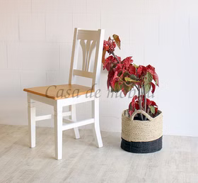 Stuhl 44x91x49cm Fichte 2farbig antikweiß / antik lackiert Stuhl 44x91x49cm Fichte 2farbig antikweiß / antik lackiert