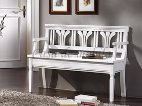 Sitzbank mit Lehne 118x85x47cm VICTORIA Fichte massiv Sitzbank mit Lehne VICTORIA Landhaus 118x85x47cm Fichte massiv weiß shabby chic lackiert Casa de mobila Goslar