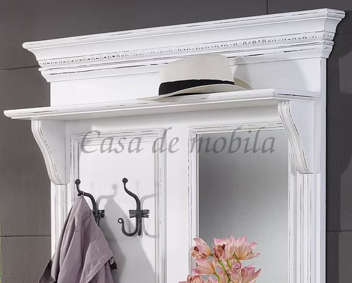 Massivholz Garderobe mit Spiegel VICTORIA 105x205x25cm Fichte massiv antikweiß lackiert Casa de mobila Goslar Massivholz Garderobe mit Spiegel VICTORIA 105x205x25cm Fichte massiv antikweiß lackiert Casa de mobila Goslar