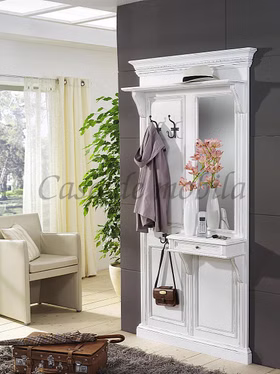 Massivholz Garderobe mit Spiegel VICTORIA 105x205x25cm Fichte massiv antikweiß lackiert Casa de mobila Goslar Massivholz Garderobe mit Spiegel VICTORIA 105x205x25cm Fichte massiv antikweiß lackiert Casa de mobila Goslar