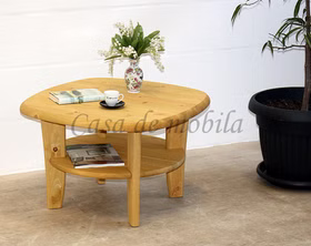 Massivholz Stubentisch rund mit Ablage ESBJERG 74x48x74cm Kiefer massiv gelaugt geölt Casa de mobila Goslar