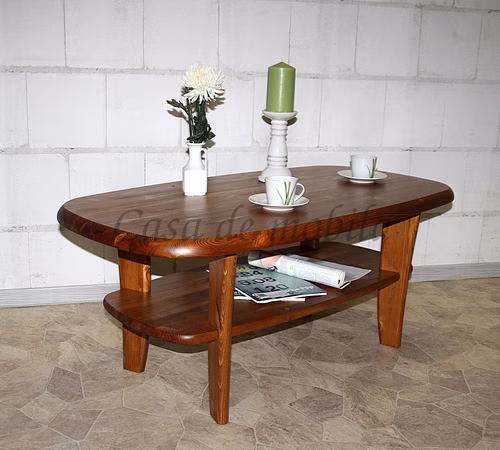 Massivholz Wohnzimmertisch Oval mit Ablage 116x48x62cm ESBJERG Kiefer massiv kirschfarben lackiert Casa de mobila Goslar