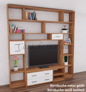 Wohnwand-regal 223x238x46cm CONTRA Massivholz 2farbig phonoregal holz 223x238x46cm CONTRA 2farbig Kernbuche massiv natur geölt / weiß lackiert bei Casademobila Goslar