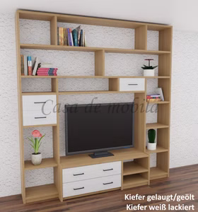 Wohnwand-regal 223x238x46cm CONTRA Massivholz 2farbig Büro-wandregal 223x238x46cm CONTRA Kiefer massiv gelaugt geölt / weiß lackiert bei Casademobila Goslar
