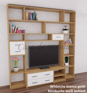 Wohnwand-regal 223x238x46cm CONTRA Massivholz 2farbig Wohnwand-regal 223x238x46cm CONTRA Wildeiche massiv bianco geölt / Kernbuche weiß lackiert bei Casademobila Goslar