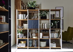 Raumteiler-regal 181x159x33cm CONTRA Wildeiche geölt,buche weiß grau Bücherregal 181x159x33cm CONTRA Wildeiche massiv natur geölt und weiß grau lackiert Casa de mobila Goslar
